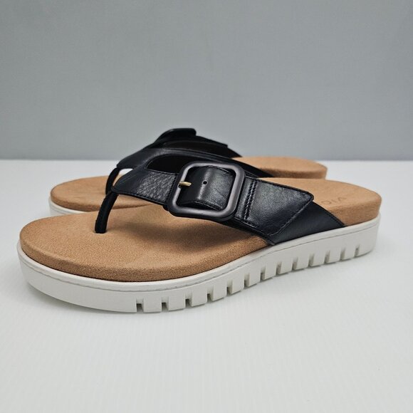 Vionic Uptown Marin Sandal Womens 8 Black Leather Orthotic Comfort Platform - Picture 1 of 13